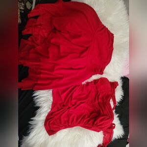 Soulmates Red Vintage Y2K Set Skirt with irregular fairly like hem ruched top